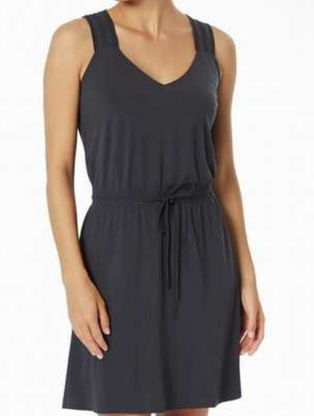 Athleta Savannah Racerback Strappy Black Drawstring Mini Dress Size Small